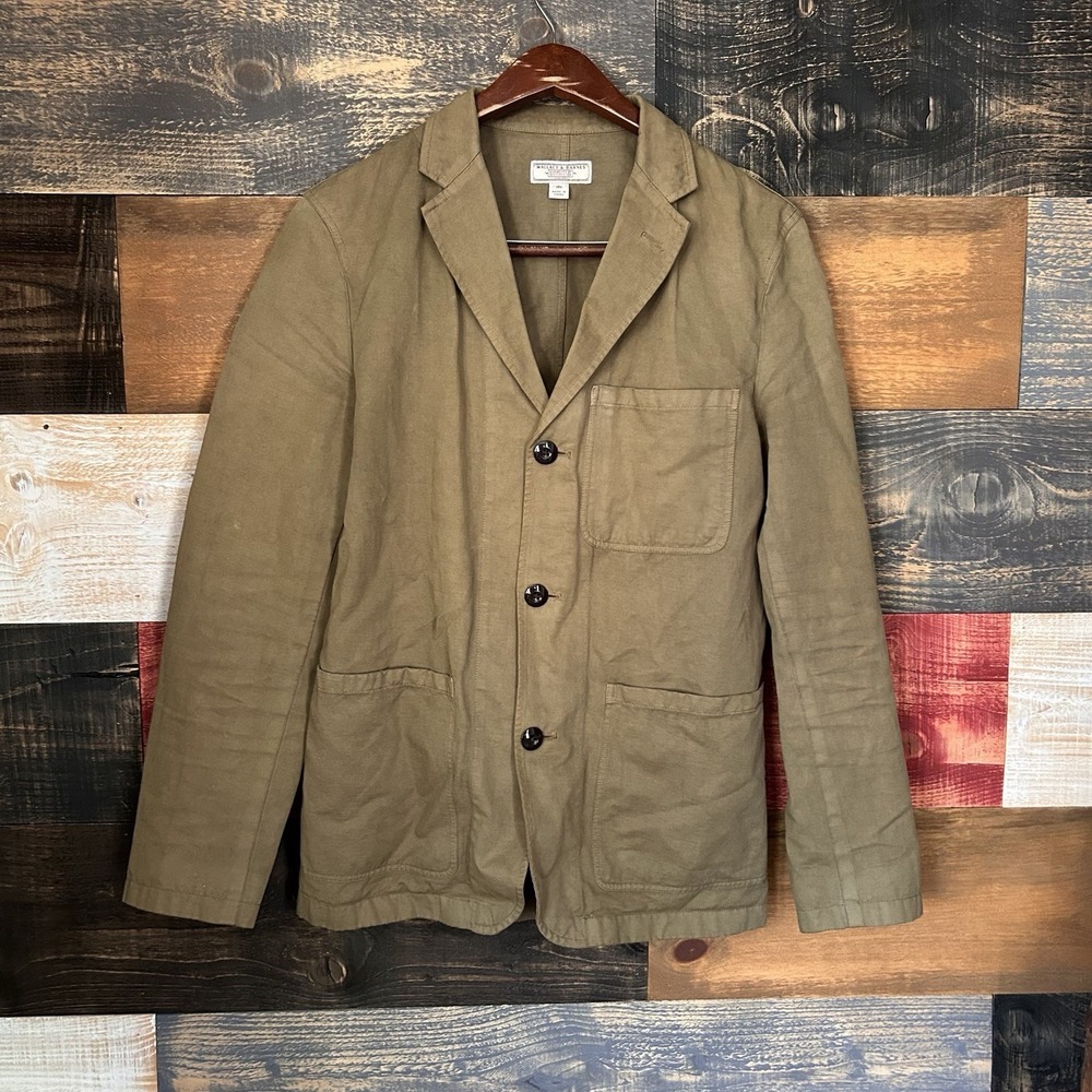 Wallace & Barnes Chore Blazer Coat Cotton Linen 36R Men Beige Jacket J.Crew